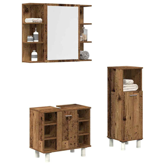 vidaXL 3 Piece Bathroom Furniture Set Old Wood Engineered Wood