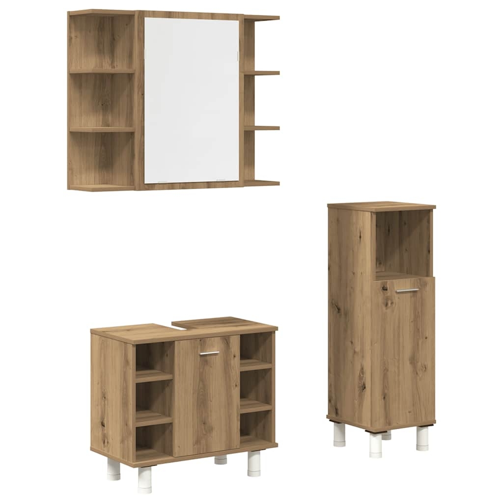 vidaXL 3 Piece Bathroom Furniture Set Artisan Oak Engineered Wood