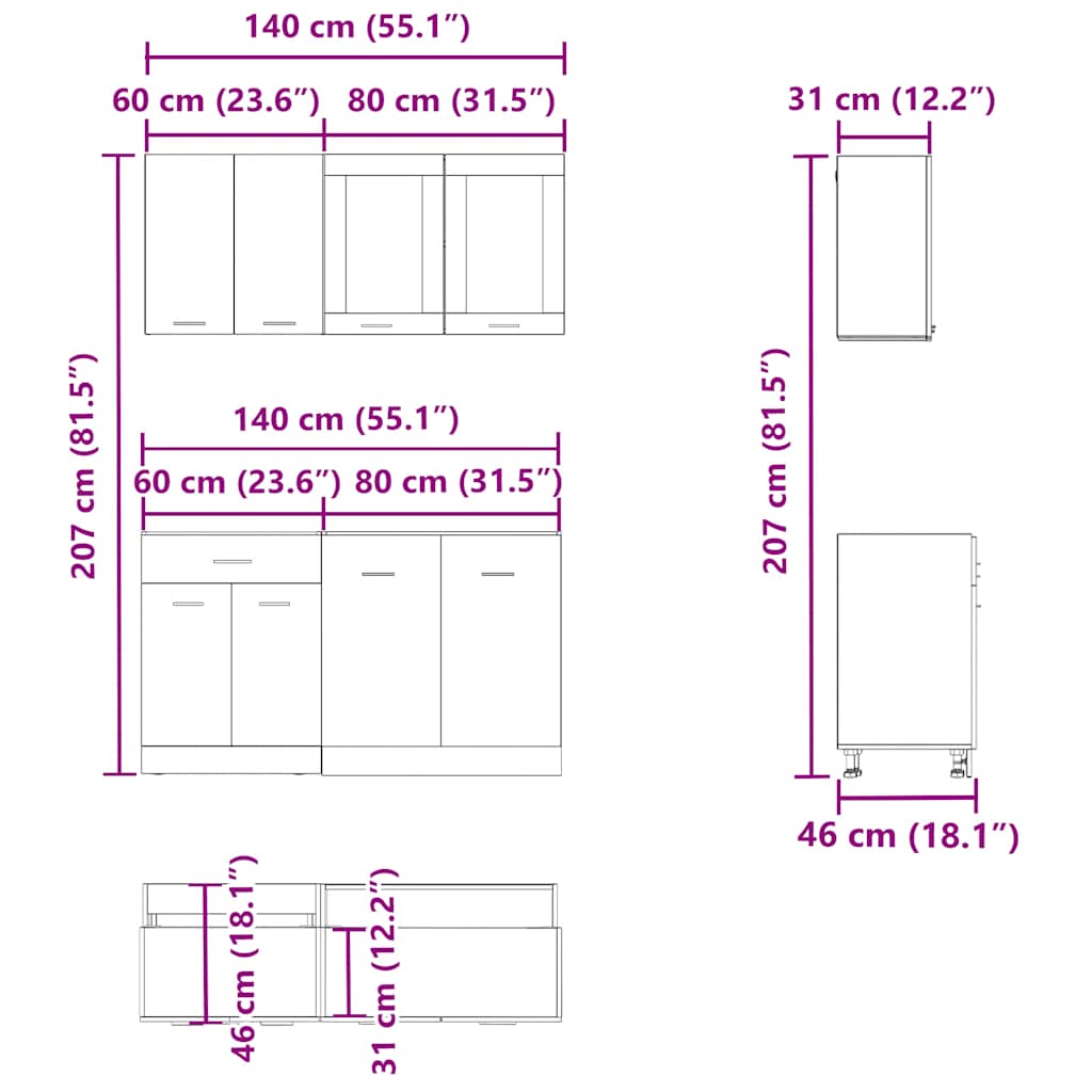 4 Piece Kitchen Cabinet Set Lyon Old Wood Engineered Wood