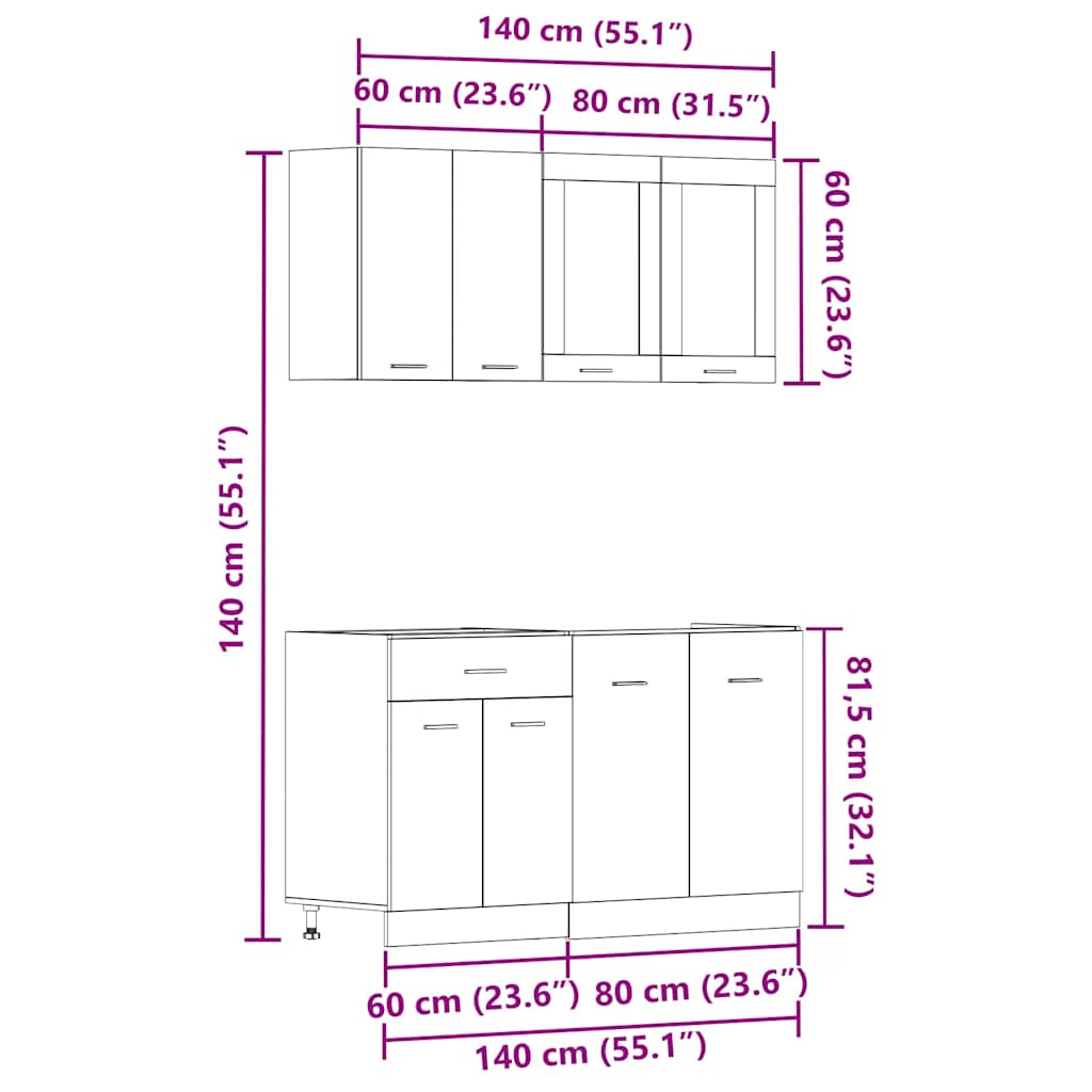 4 Piece Kitchen Cabinet Set Lyon Artisan Oak Engineered Wood