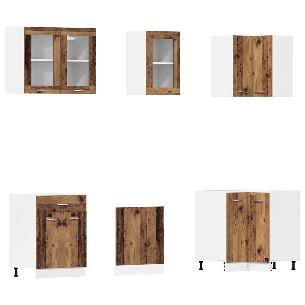 11 Piece Kitchen Cabinet Set Lyon Old Wood Engineered Wood