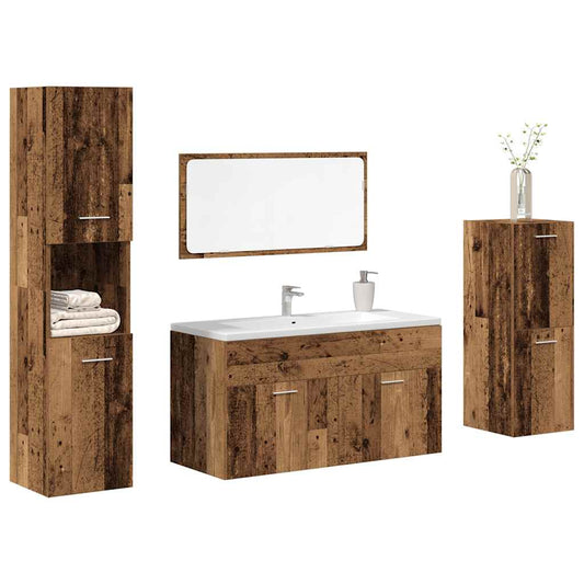 vidaXL 4 Piece Bathroom Furniture Set Old Wood Engineered Wood