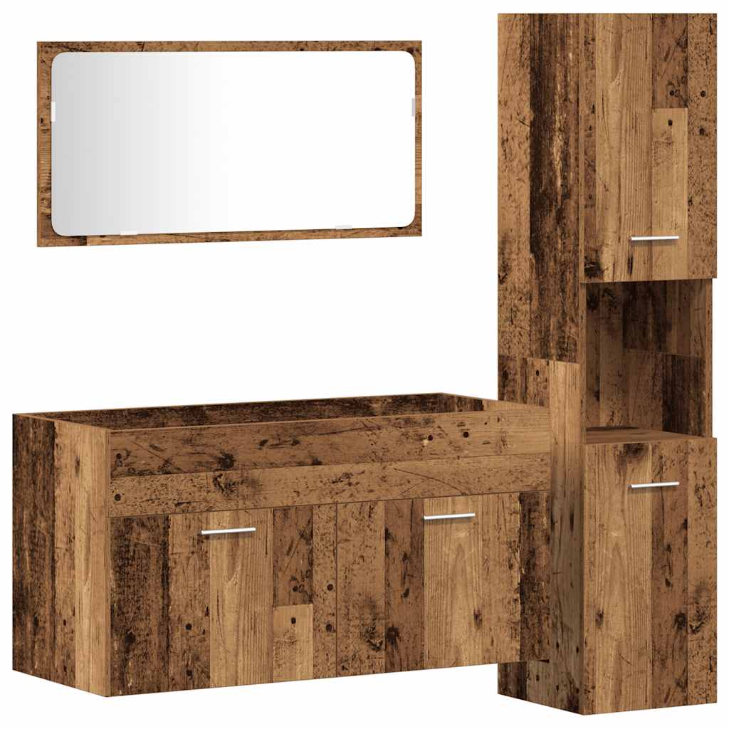 3 Piece Bathroom Furniture Set Old Wood Engineered Wood