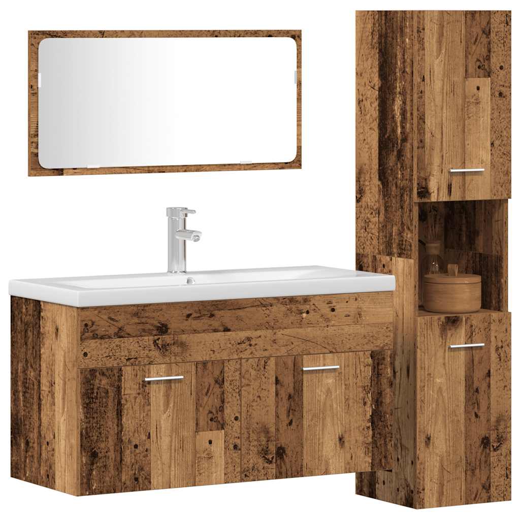 3 Piece Bathroom Furniture Set Old Wood Engineered Wood