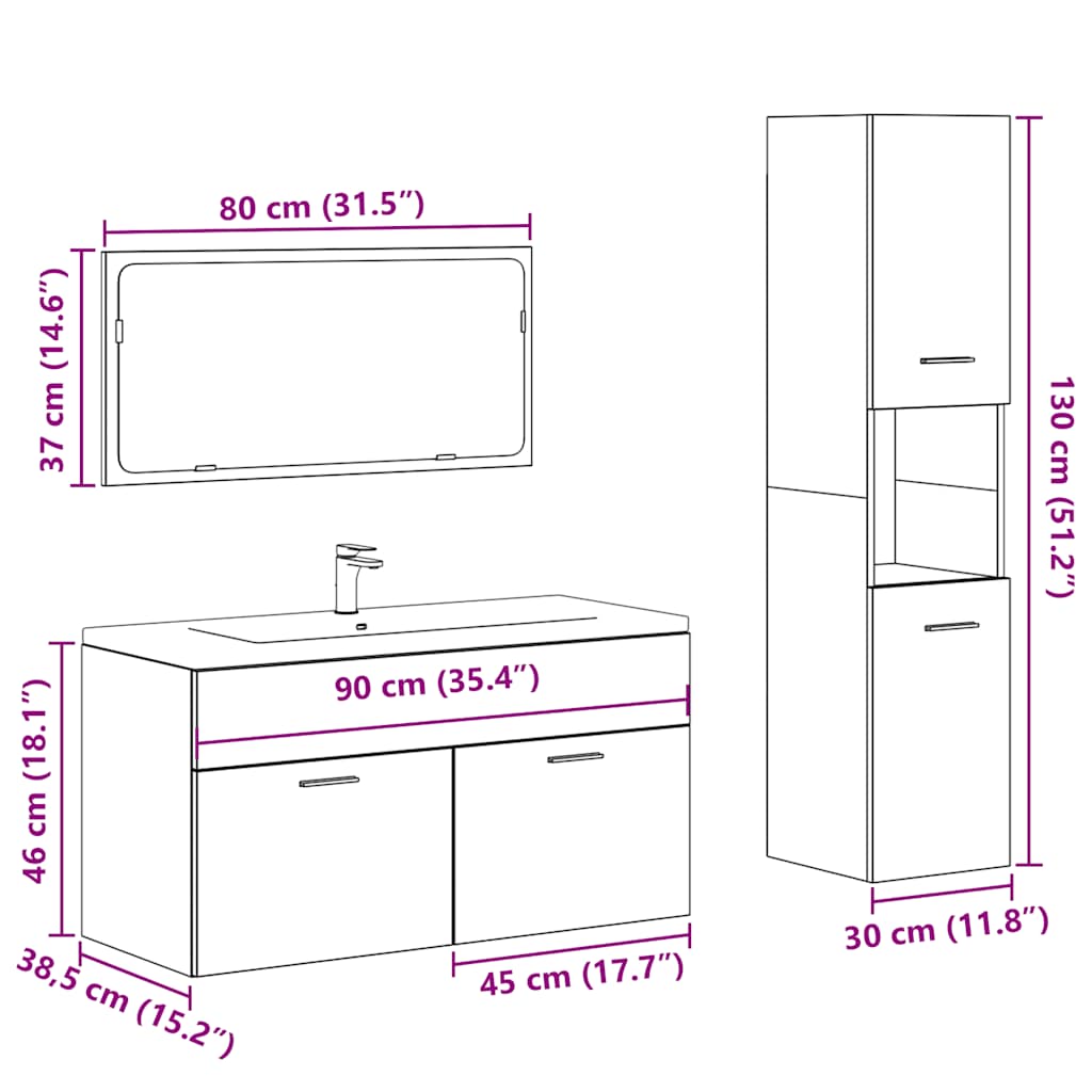 vidaXL 3 Piece Bathroom Furniture Set Old Wood Engineered Wood