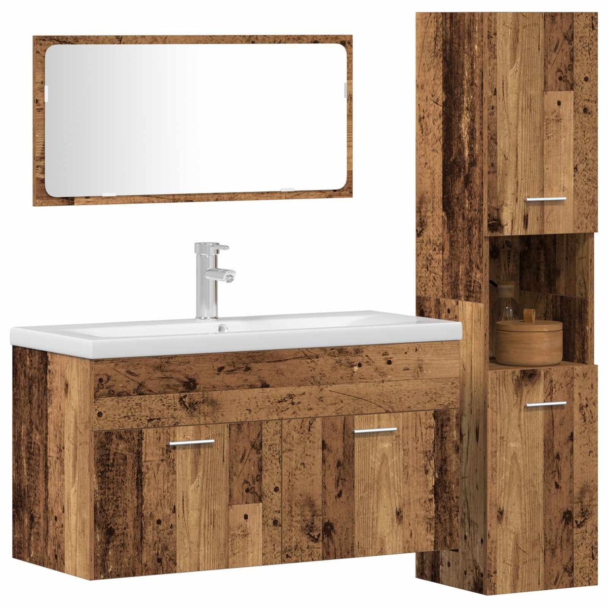 3 Piece Bathroom Furniture Set Old Wood Engineered Wood