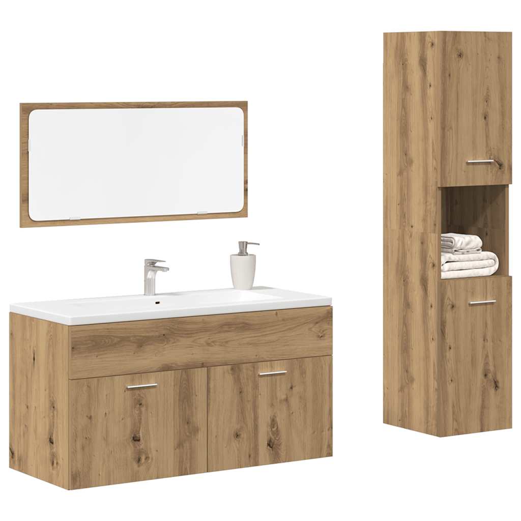 vidaXL 3 Piece Bathroom Furniture Set Artisan Oak Engineered Wood