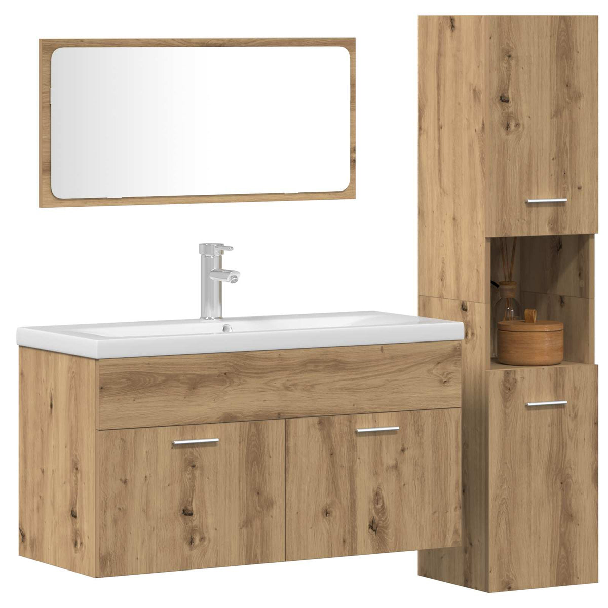 3 Piece Bathroom Furniture Set Artisan Oak Engineered Wood