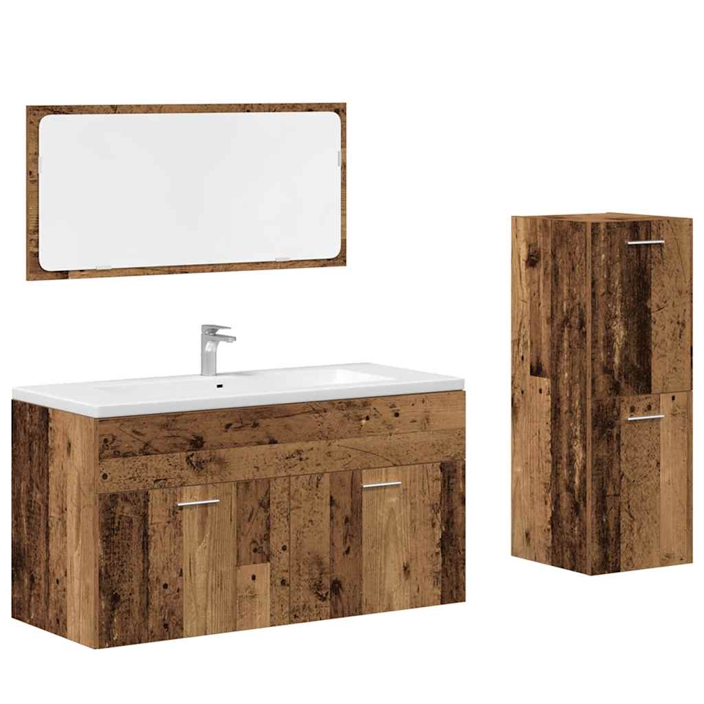 vidaXL 3 Piece Bathroom Furniture Set Old Wood Engineered Wood