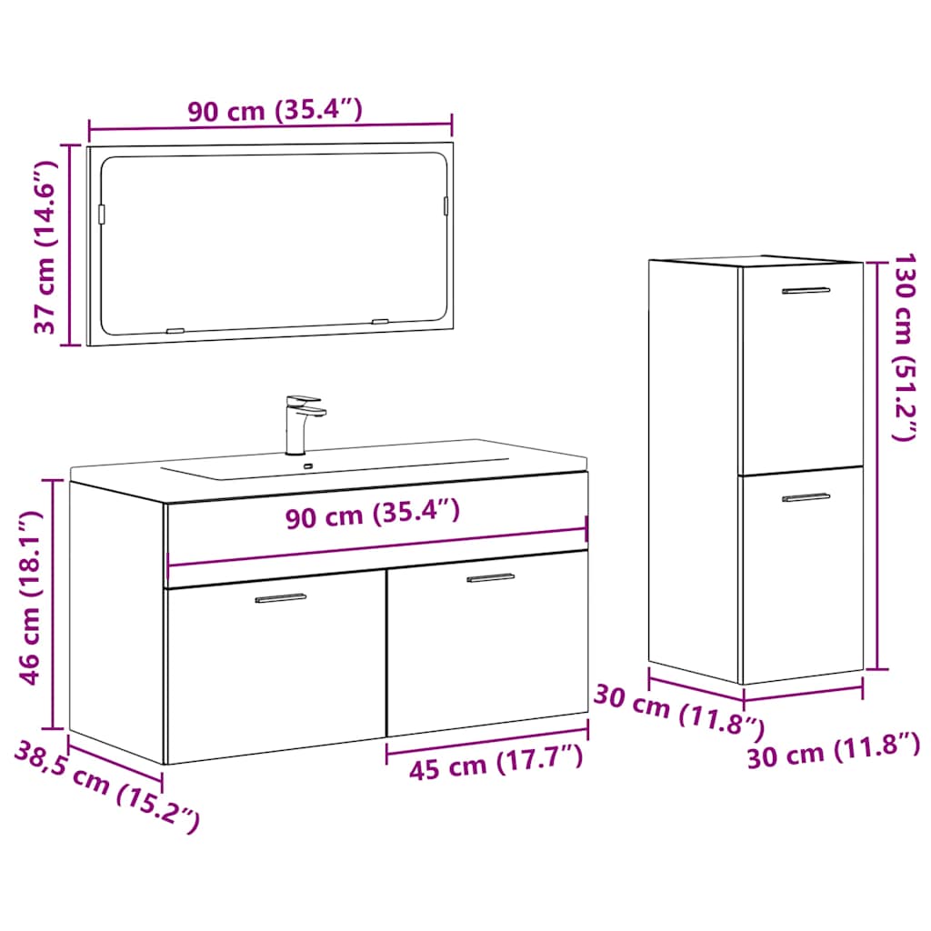 vidaXL 3 Piece Bathroom Furniture Set Old Wood Engineered Wood