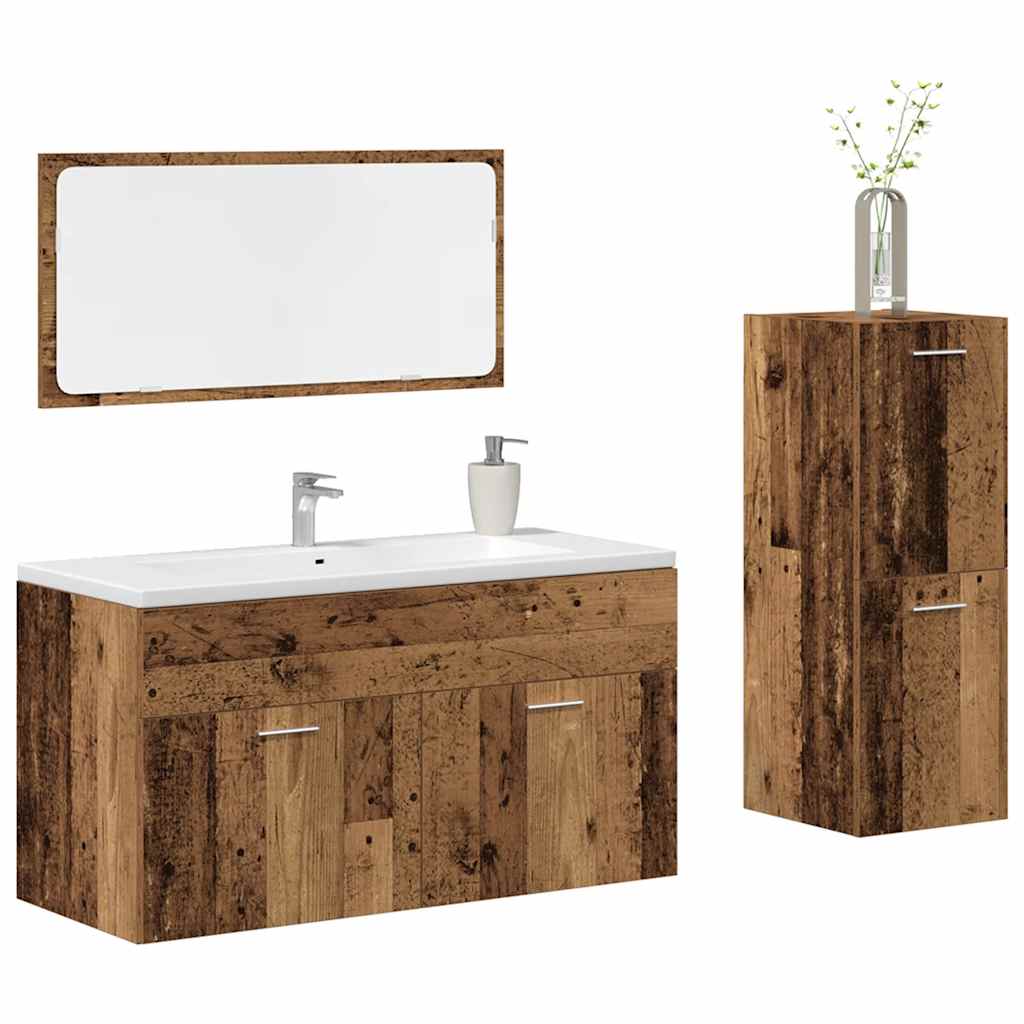 vidaXL 3 Piece Bathroom Furniture Set Old Wood Engineered Wood