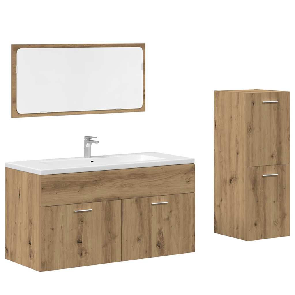 vidaXL 3 Piece Bathroom Furniture Set Artisan Oak Engineered Wood