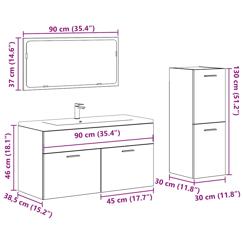 vidaXL 3 Piece Bathroom Furniture Set Artisan Oak Engineered Wood