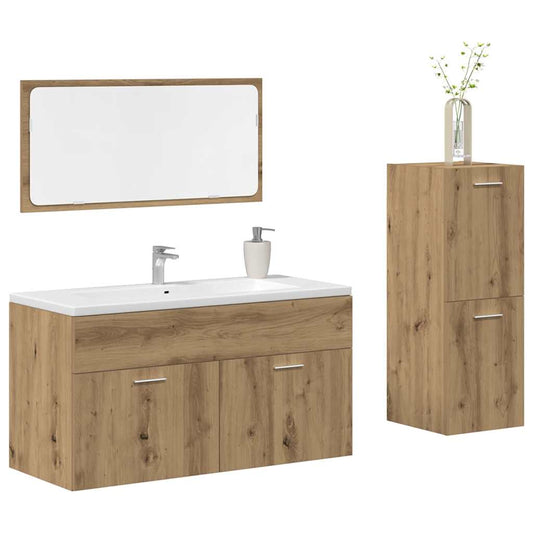 vidaXL 3 Piece Bathroom Furniture Set Artisan Oak Engineered Wood