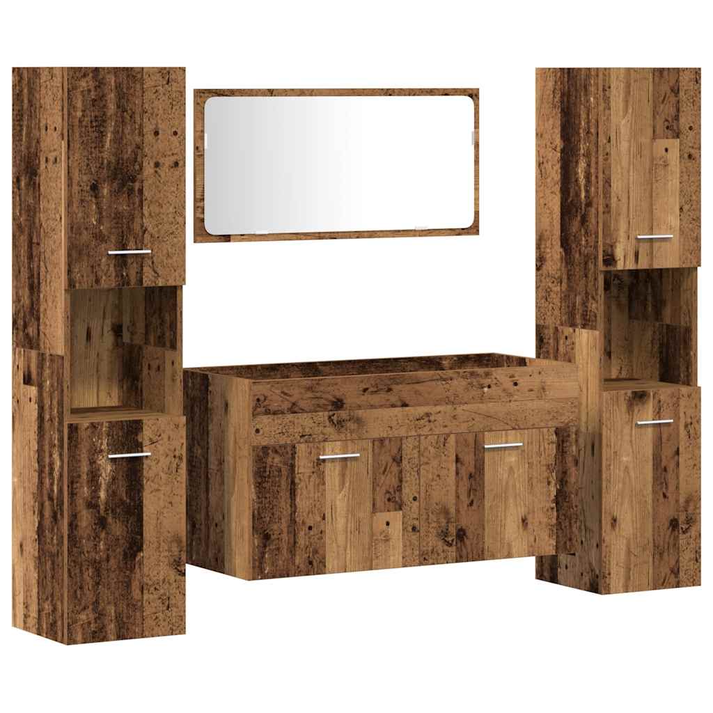 4 Piece Bathroom Furniture Set Old Wood Engineered Wood