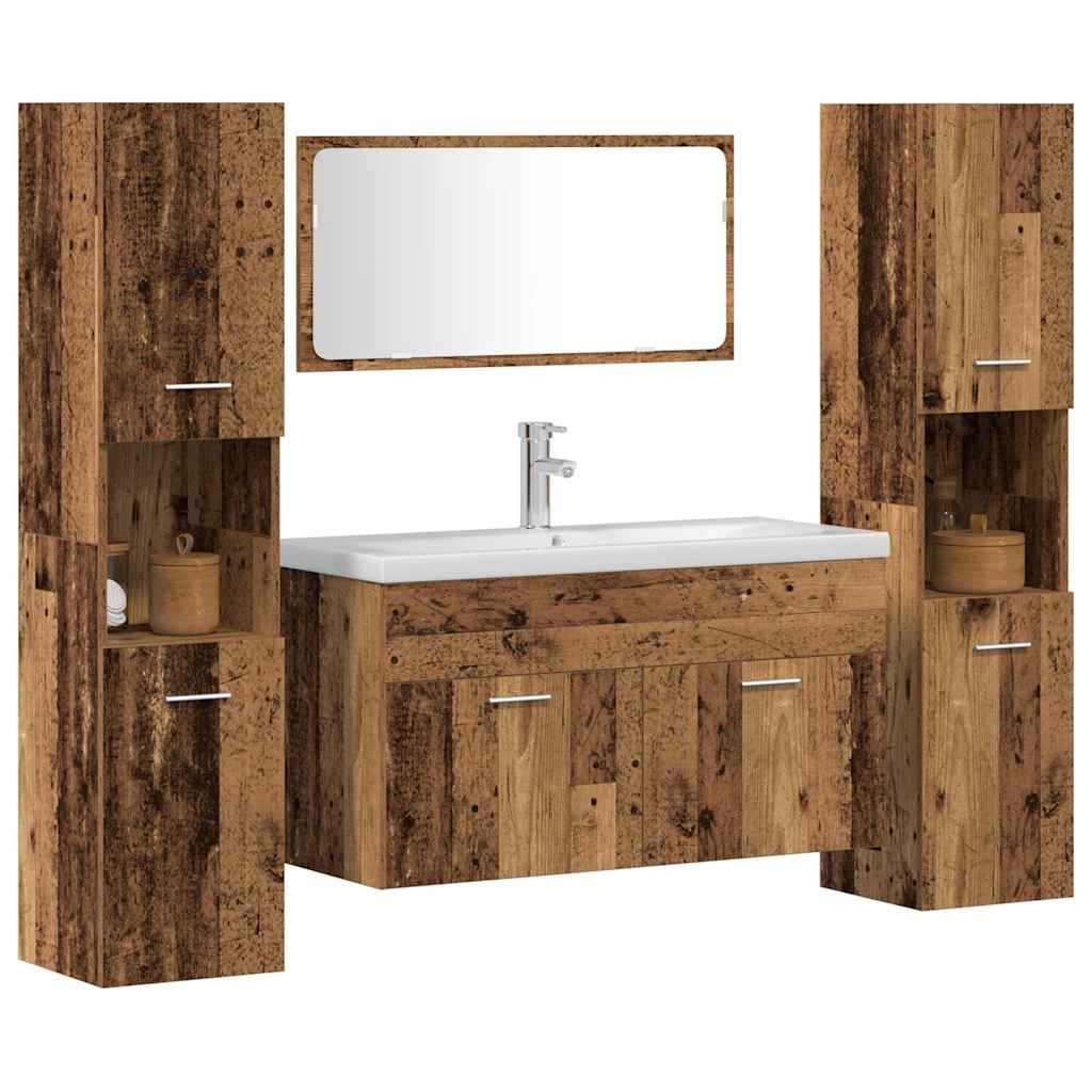 4 Piece Bathroom Furniture Set Old Wood Engineered Wood