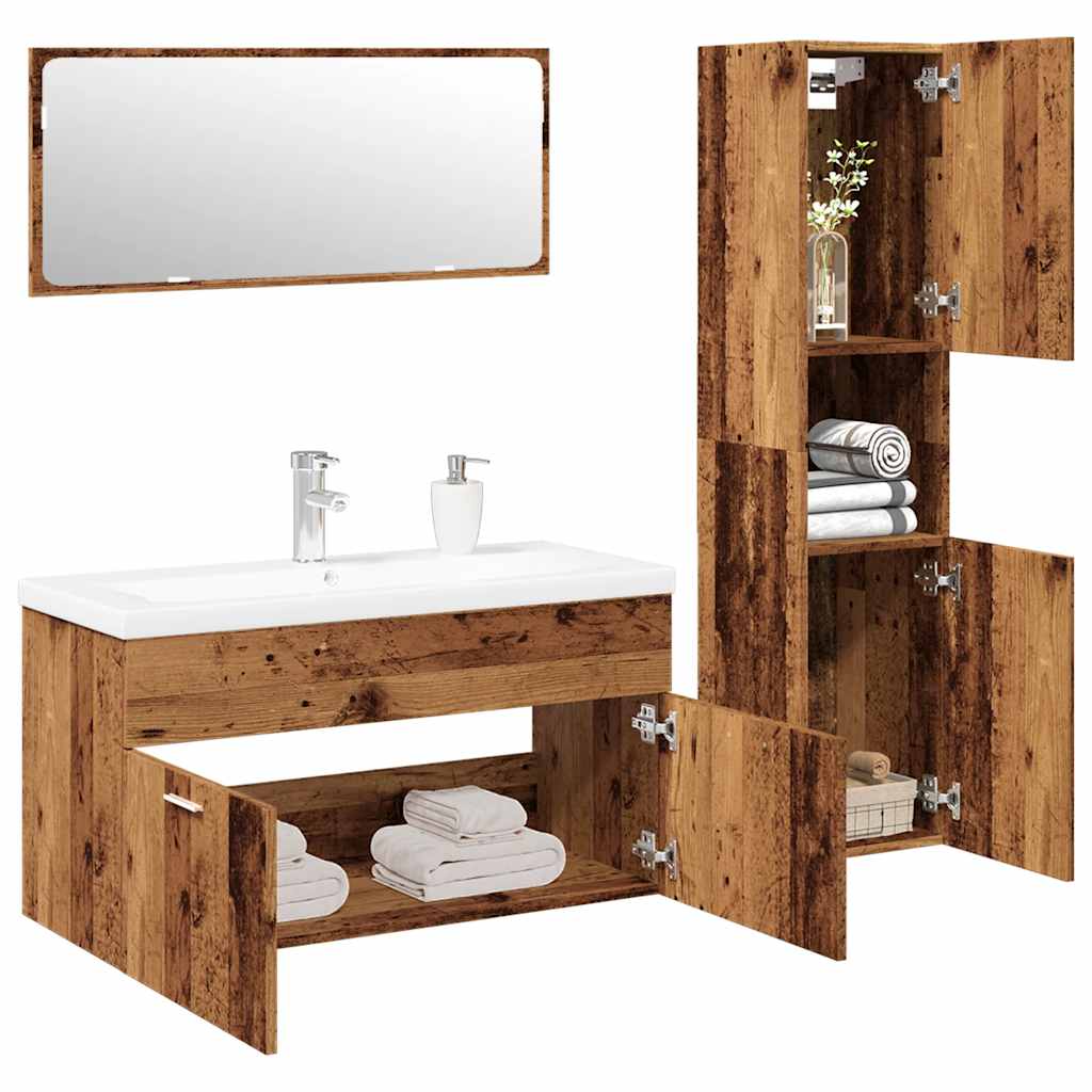 vidaXL 4 Piece Bathroom Furniture Set Old Wood Engineered Wood