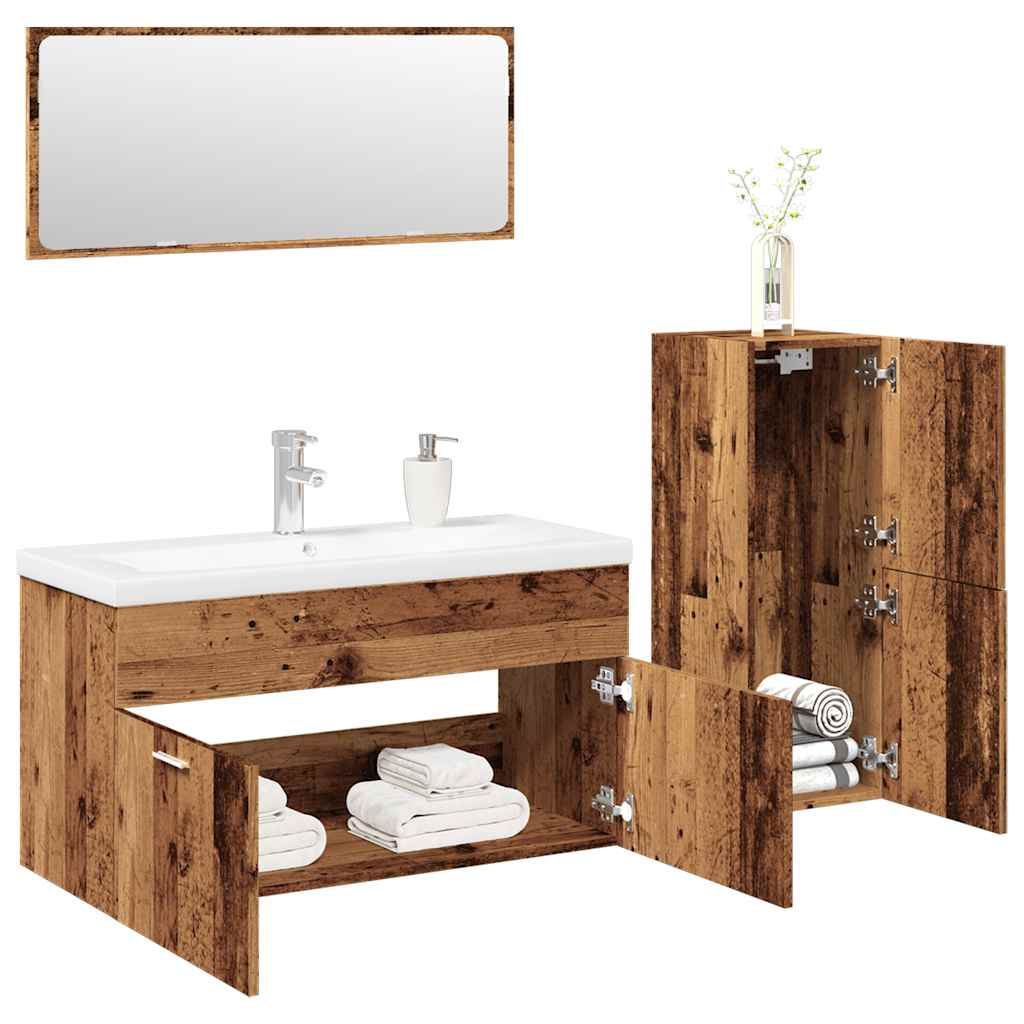 vidaXL 4 Piece Bathroom Furniture Set Old Wood Engineered Wood