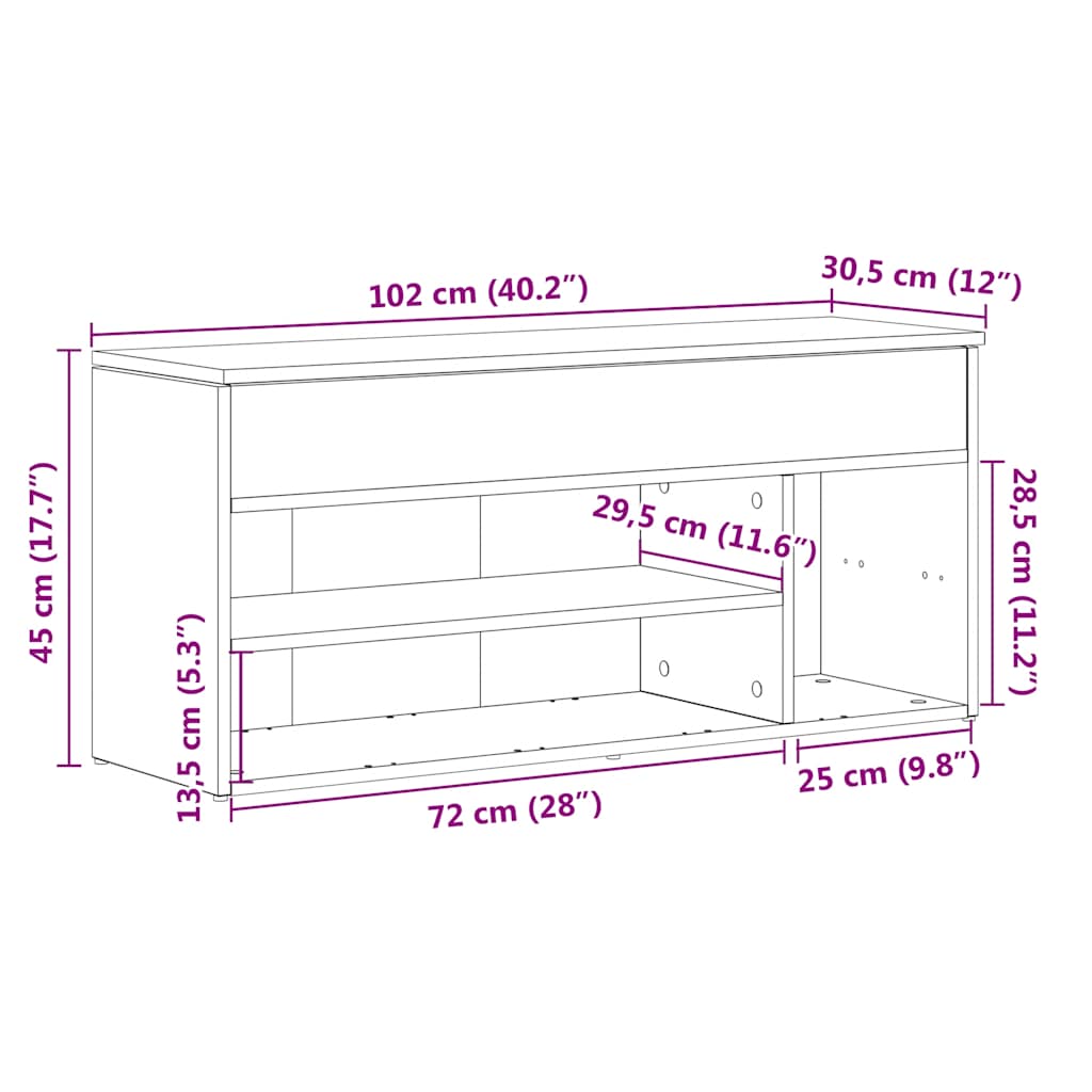 vidaXL Shoe Bench Sonoma Oak 102x30.5x45 cm Engineered Wood