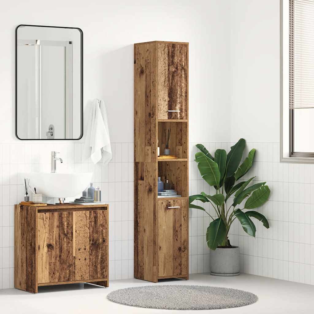 Bathroom Cabinet Old Wood 30x30x183,5 cm Engineered Wood