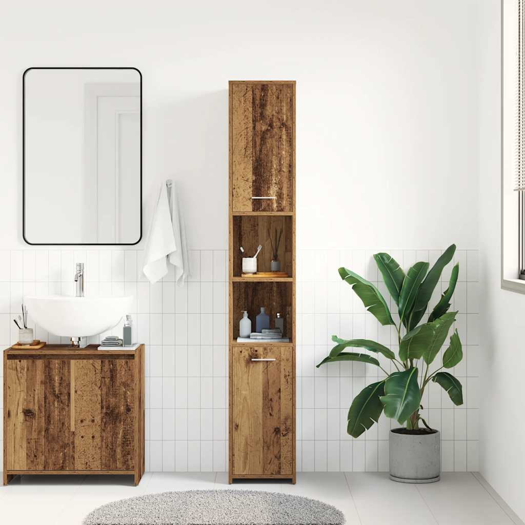 vidaXL Bathroom Cabinet Old Wood 30x30x183.5 cm Engineered Wood