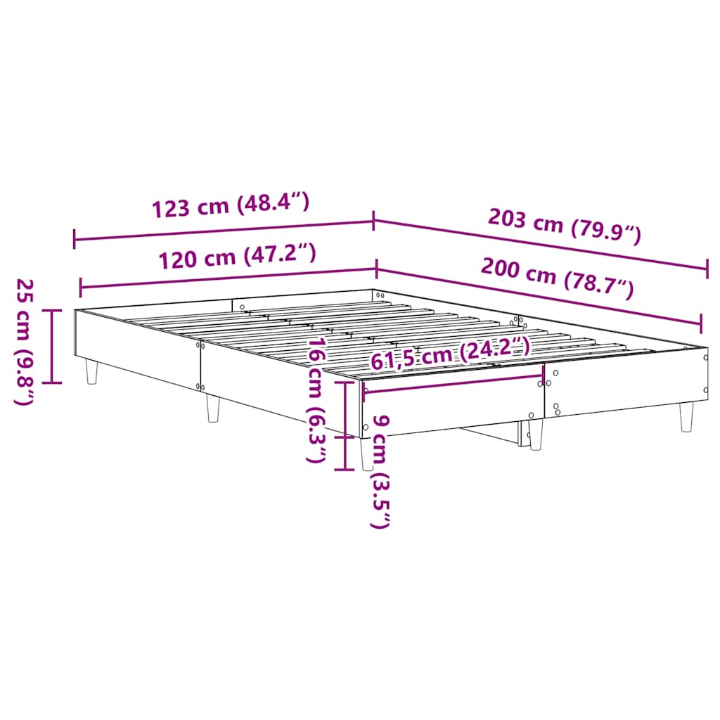 Bed Frame No Mattress Grey Sonoma 120x200 cm Engineered Wood