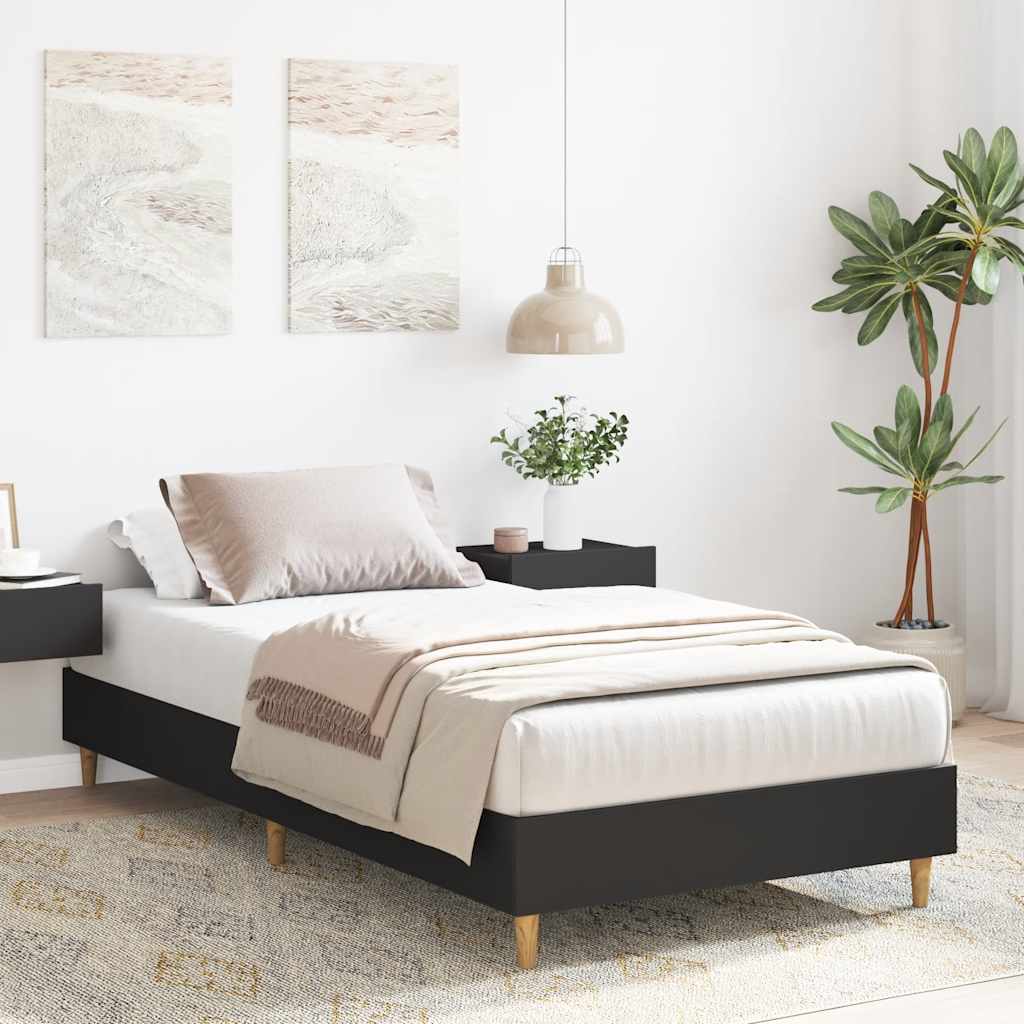 Bed Frame No Mattress Black 100x200 cm Engineered Wood