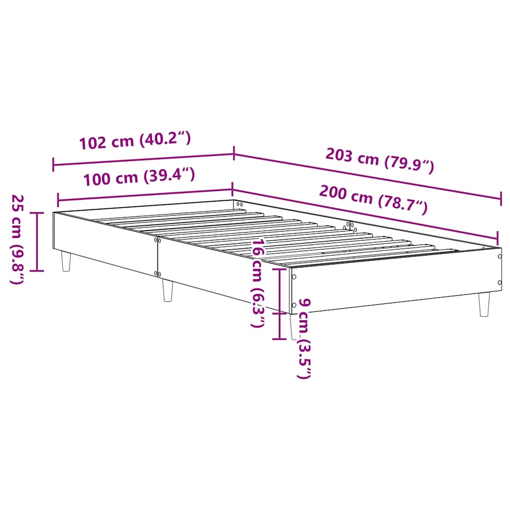 Bed Frame No Mattress Old Wood 100x200 cm Engineered Wood