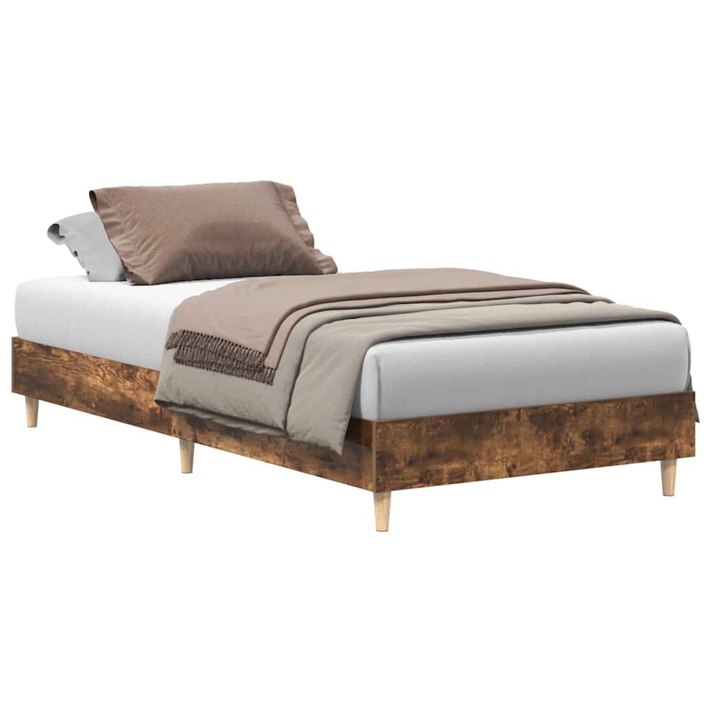 Bed Frame No Mattress Smoked Oak 90x190 cm Single Engineered Wood