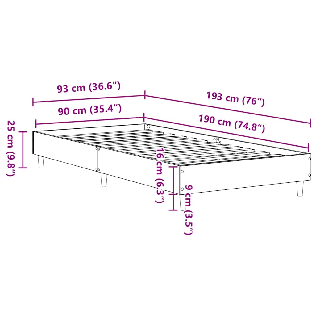Bed Frame No Mattress Smoked Oak 90x190 cm Single Engineered Wood