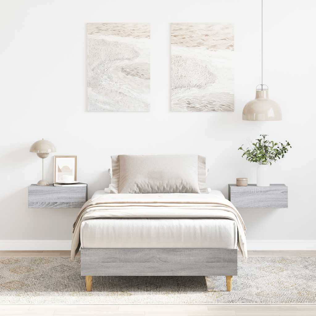 Bed Frame No Mattress Grey Sonoma 75x190 cm Small Single Engineered Wood