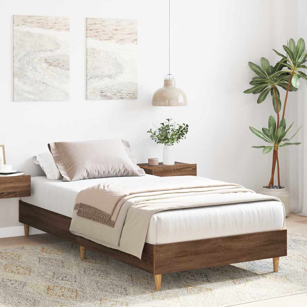 Bed Frame No Mattress Brown Oak 75x190 cm Small Single Engineered Wood