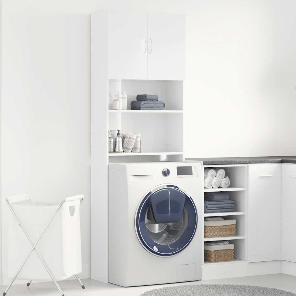 vidaXL Washing Machine Cabinet High Gloss White 64x24x190 cm Engineered Wood