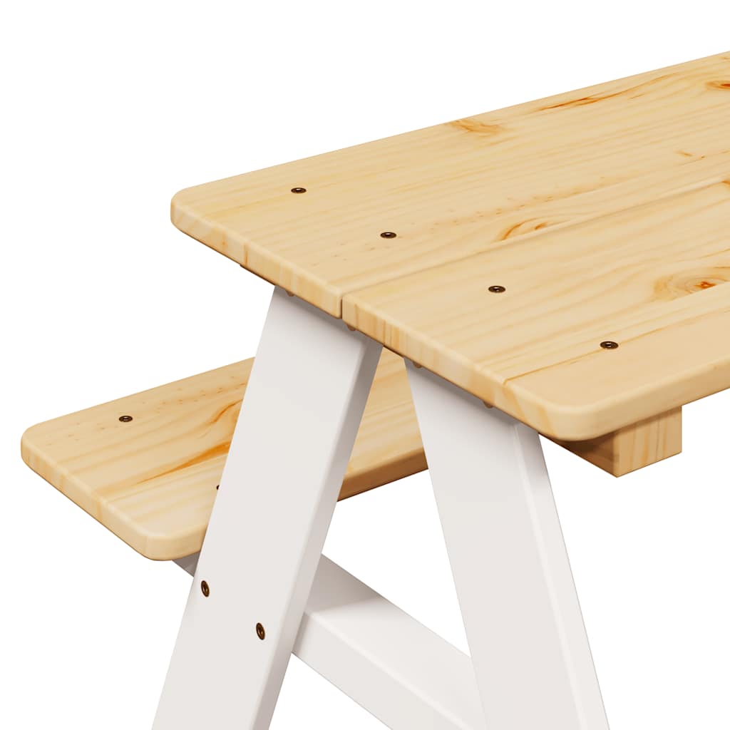 Children's Table with Benches IRUN White 90x79.5x50cm Solid Wood