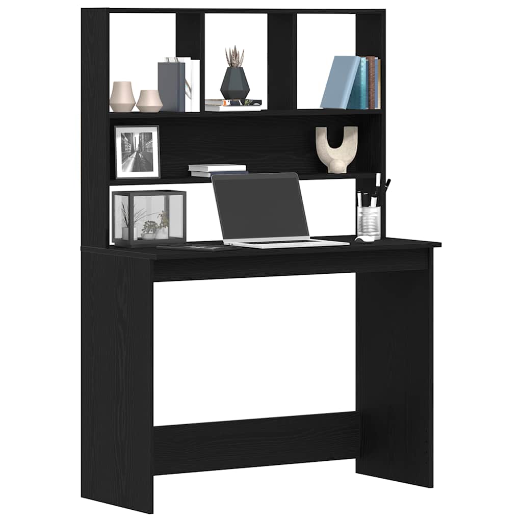 Desk with Shelves Black Oak 102x45x148 cm Engineered Wood