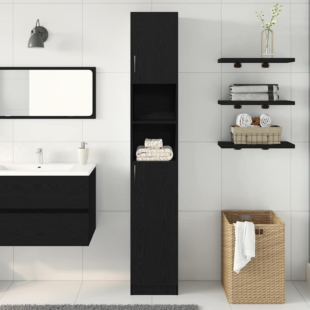 Bathroom Cabinet Black Oak 32x25,5x190 cm Engineered Wood