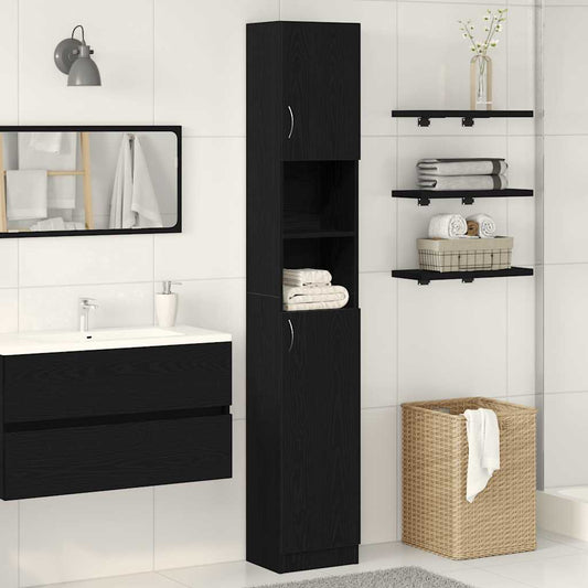 Bathroom Cabinet Black Oak 32x25,5x190 cm Engineered Wood