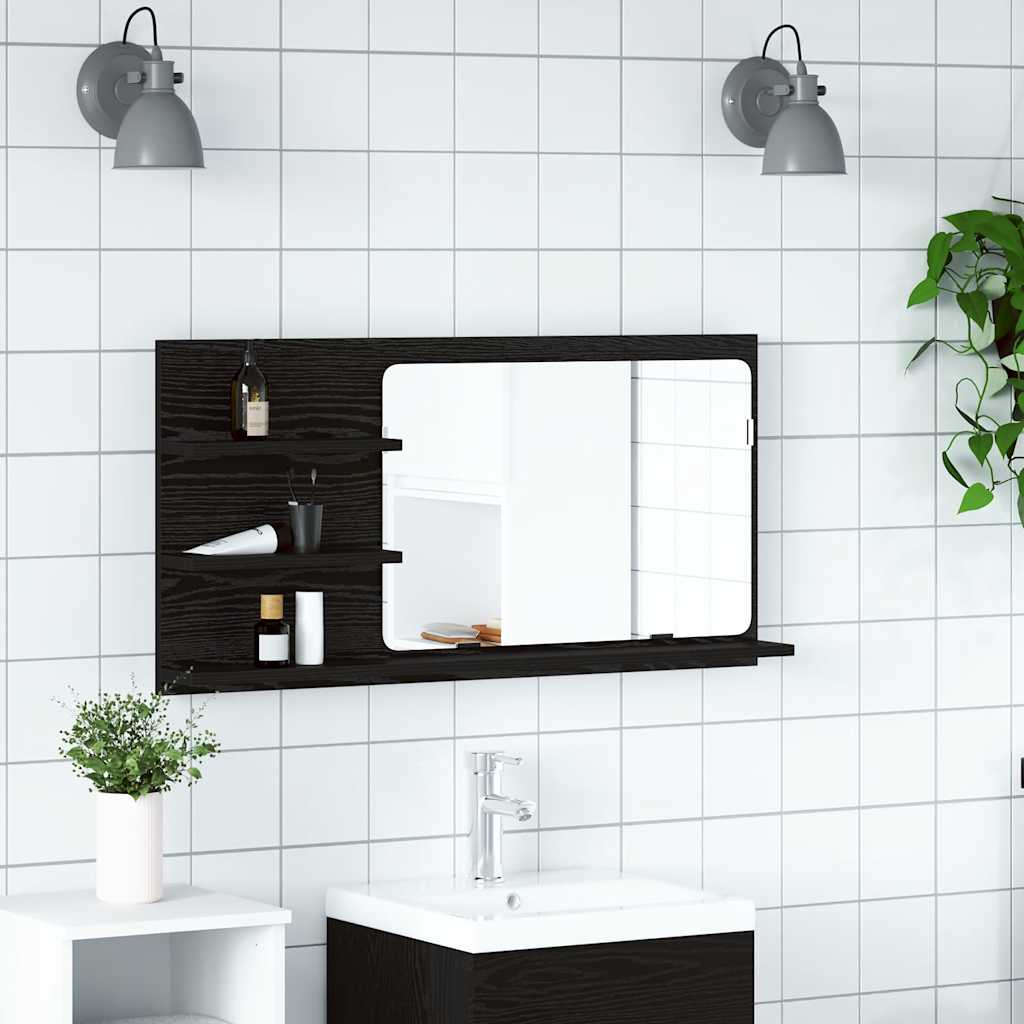 Bathroom Mirror Cabinet Black Oak 90x11x45 cm Engineered Wood