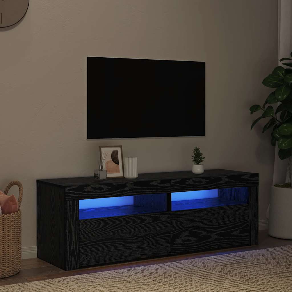 TV Cabinet with LED Lights Black Oak 120x35x40 cm