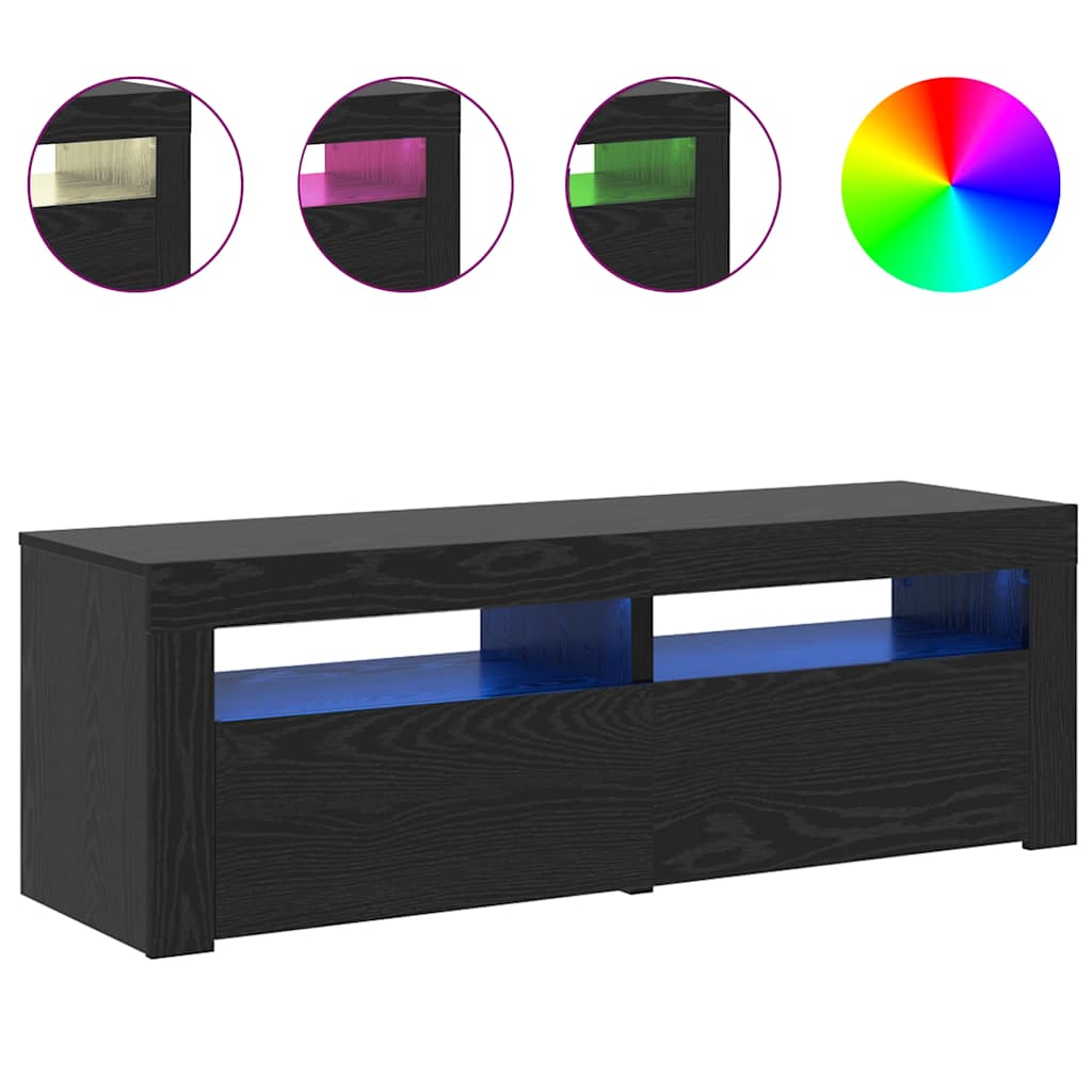TV Cabinet with LED Lights Black Oak 120x35x40 cm
