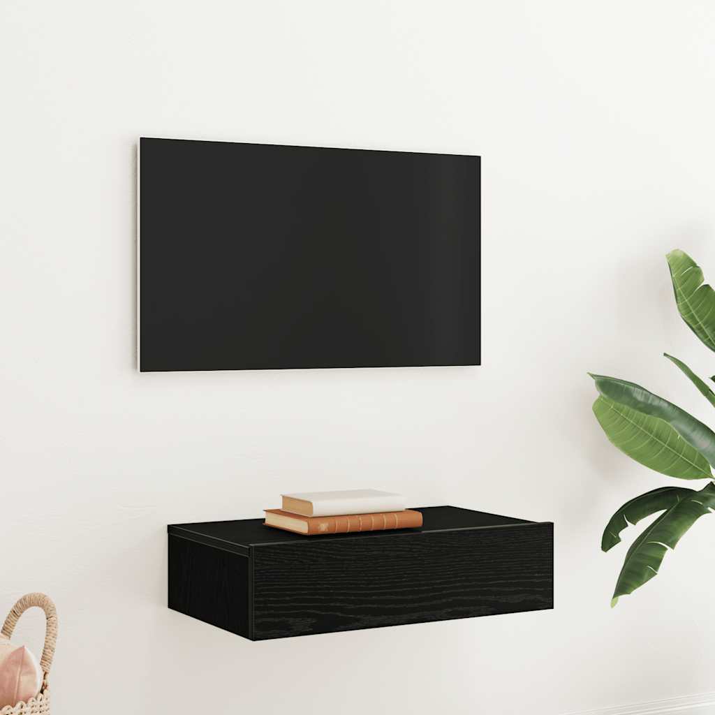 TV Cabinet with LED Lights Black Oak 60x35x15,5 cm
