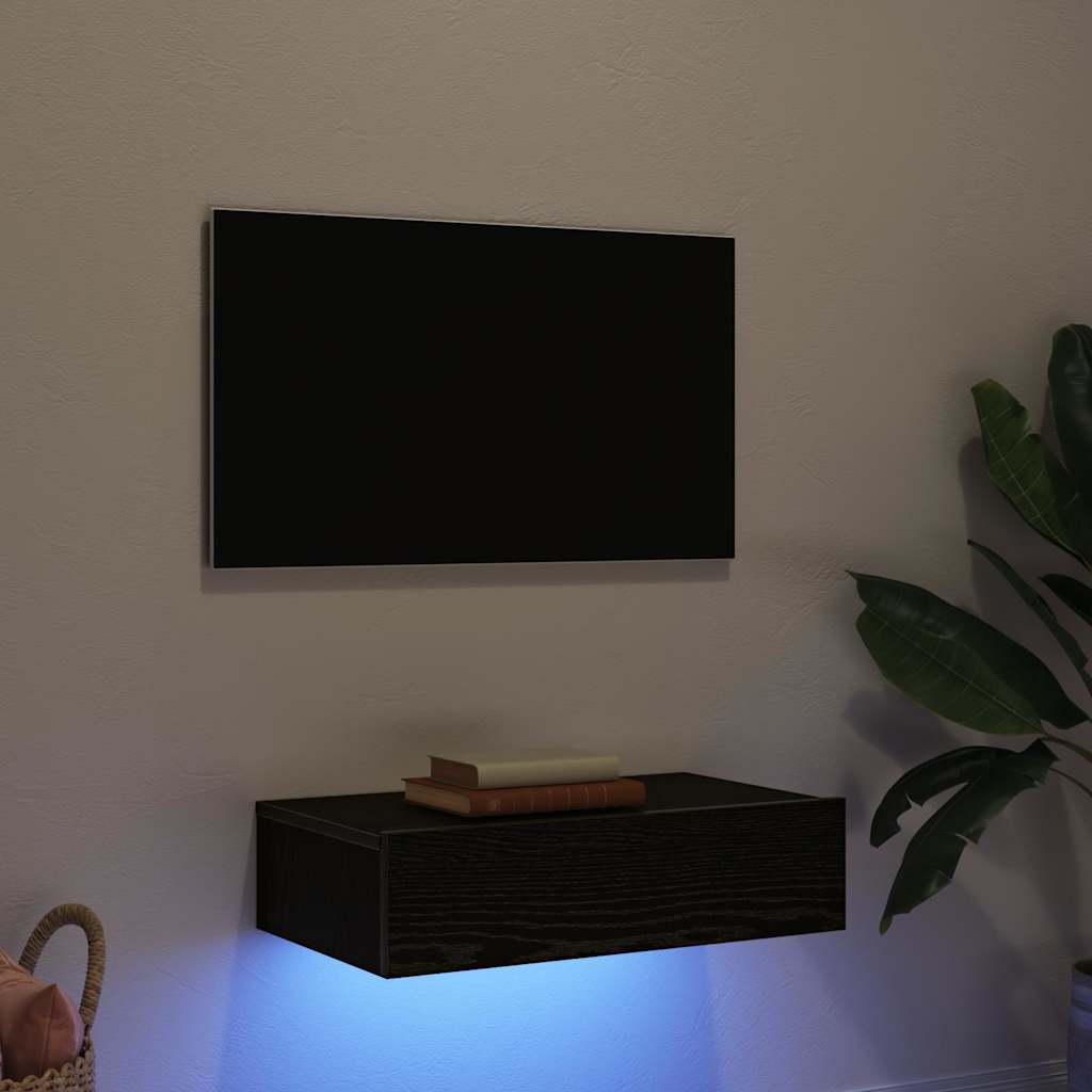 TV Cabinet with LED Lights Black Oak 60x35x15,5 cm