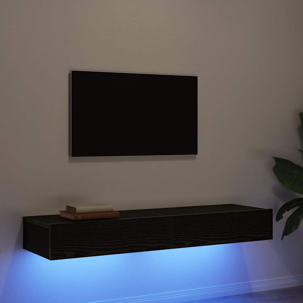 TV Cabinets with LED Lights 2 pcs Black Oak 60x35x15,5 cm