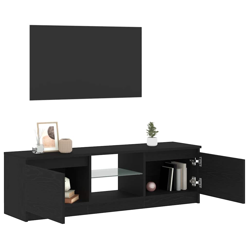 TV Cabinet with LED Lights Black Oak 120x30x36 cm Engineered Wood