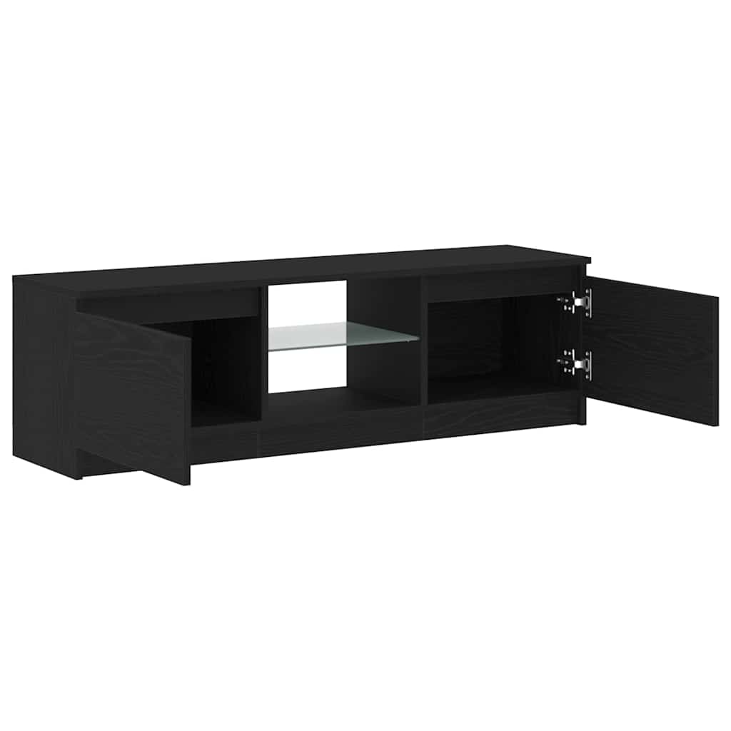 TV Cabinet with LED Lights Black Oak 120x30x36 cm Engineered Wood