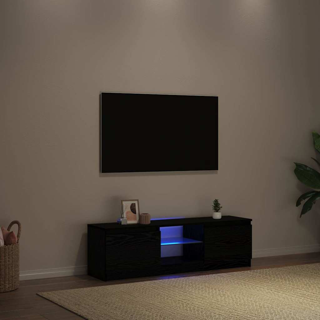 TV Cabinet with LED Lights Black Oak 120x30x36 cm Engineered Wood