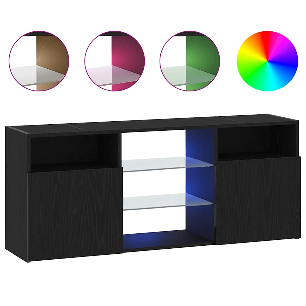 TV Cabinet with LED Lights Black Oak 120x30x50 cm Engineered Wood