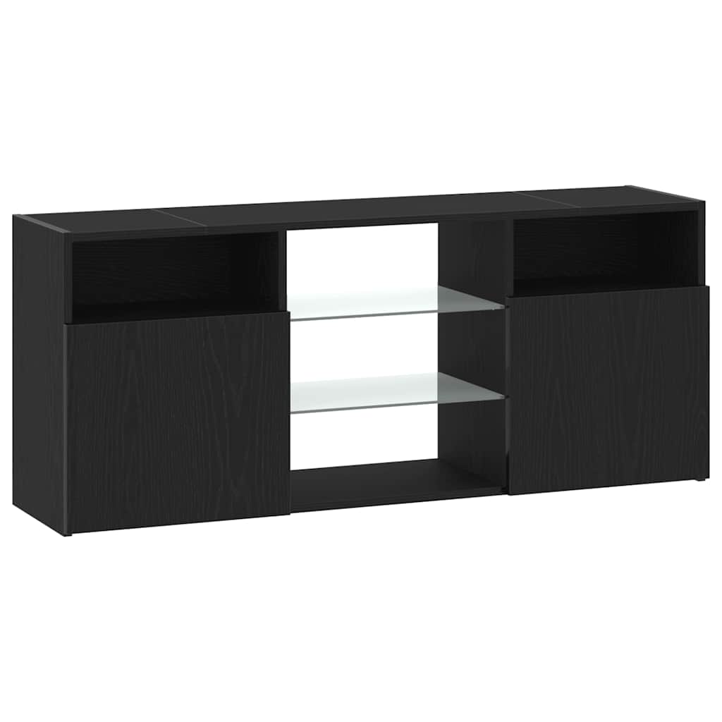 TV Cabinet with LED Lights Black Oak 120x30x50 cm Engineered Wood