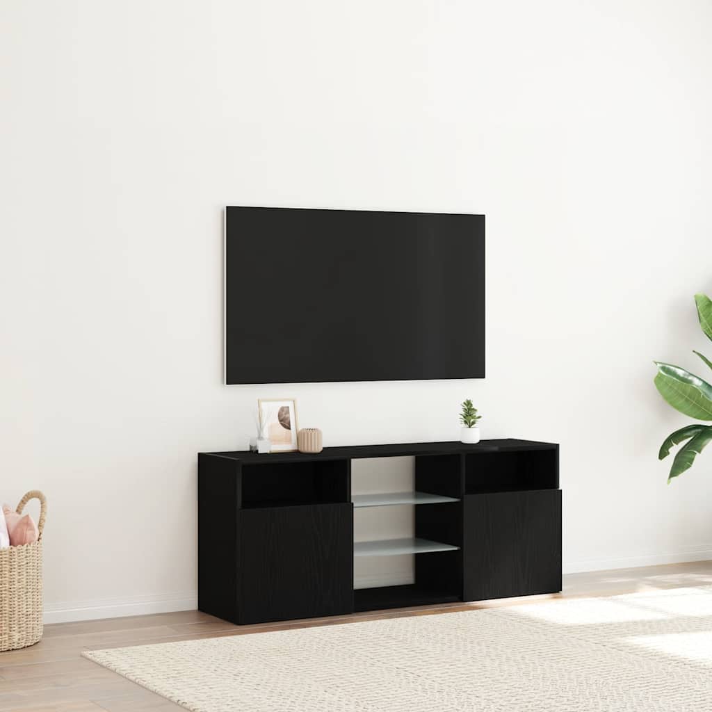 TV Cabinet with LED Lights Black Oak 120x30x50 cm Engineered Wood
