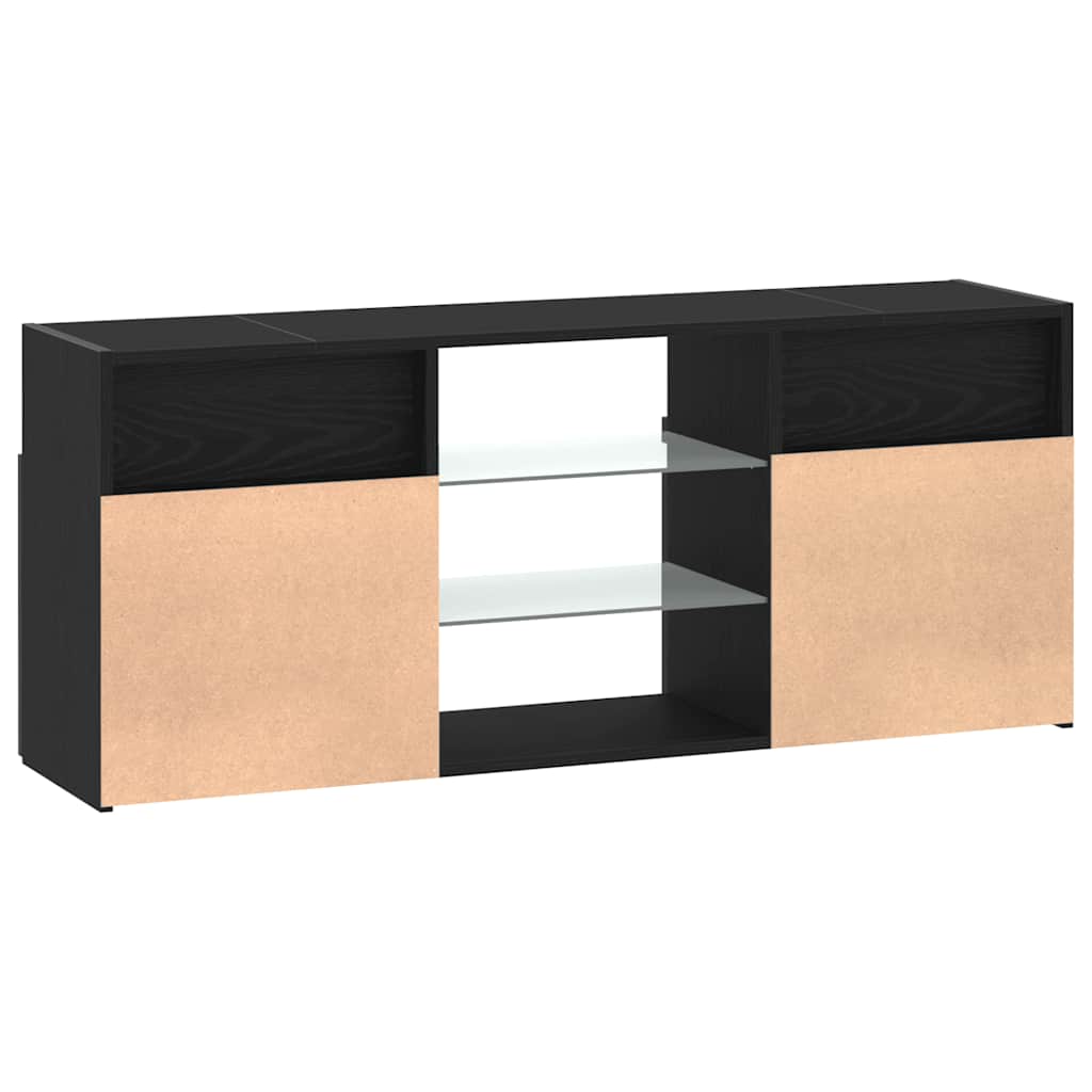 TV Cabinet with LED Lights Black Oak 120x30x50 cm Engineered Wood